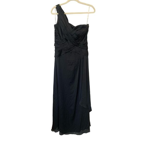 Jade Couture Black Maxi Long One Shoulder Rouched Chiffon Formal Dress Size 8 - Picture 1 of 11
